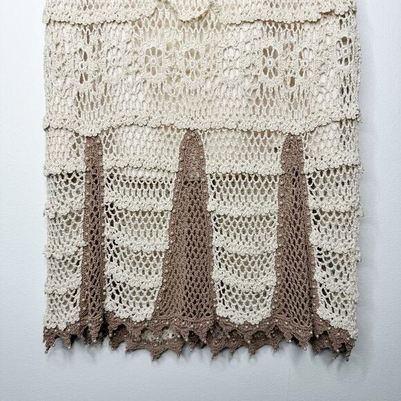 Vintage Kroshetta by Papillon Crochet Beaded 90s Skirt Set Beach Boho Medium - Picture 8 of 12